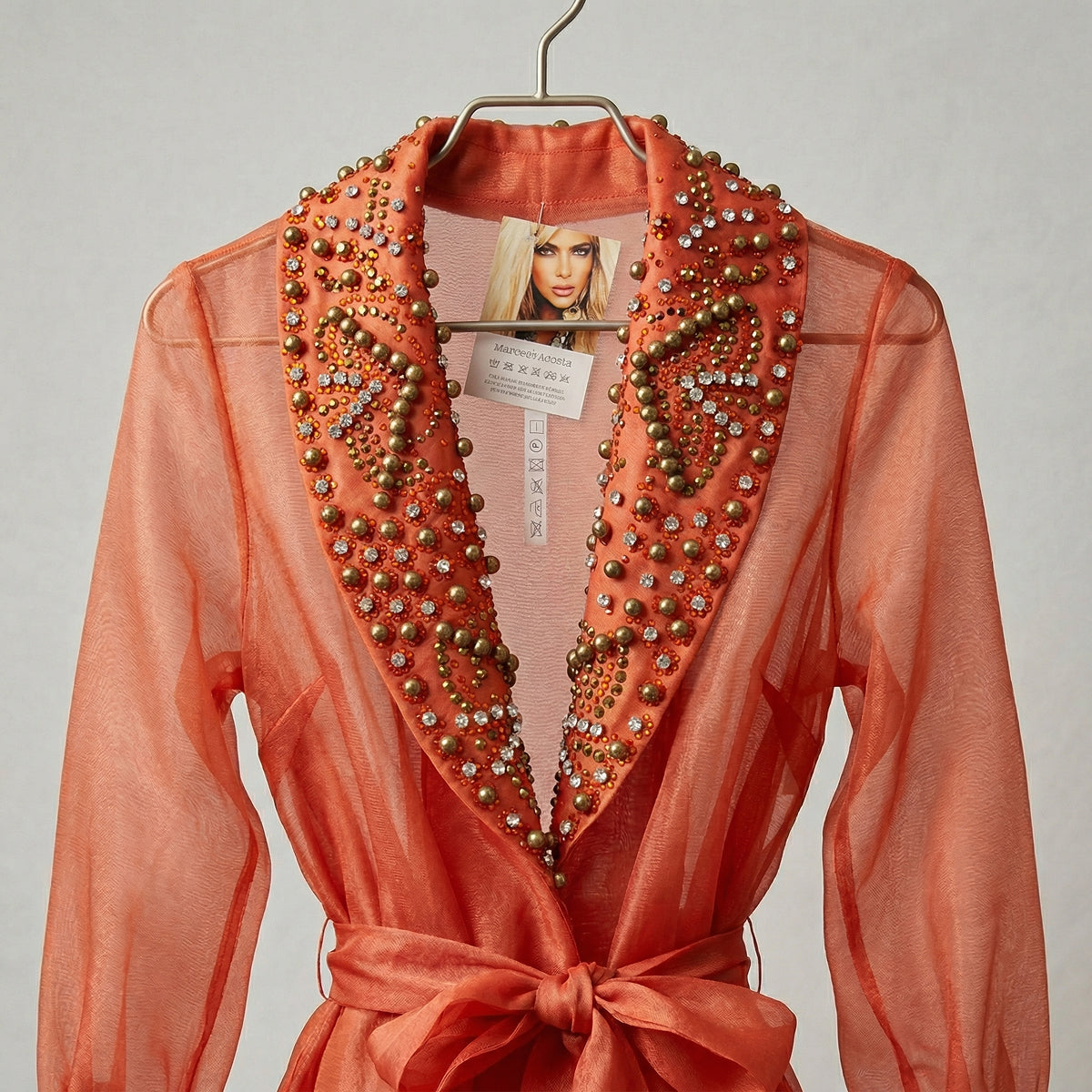 Dark Orange Silk Organza With Swarovski Transparent Jacket