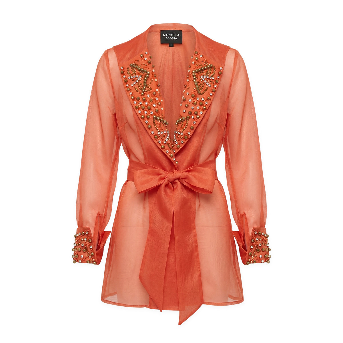 Dark Orange Silk Organza With Swarovski Transparent Jacket