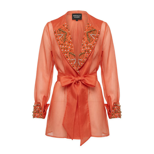 Dark Orange Silk Organza With Swarovski Transparent Jacket