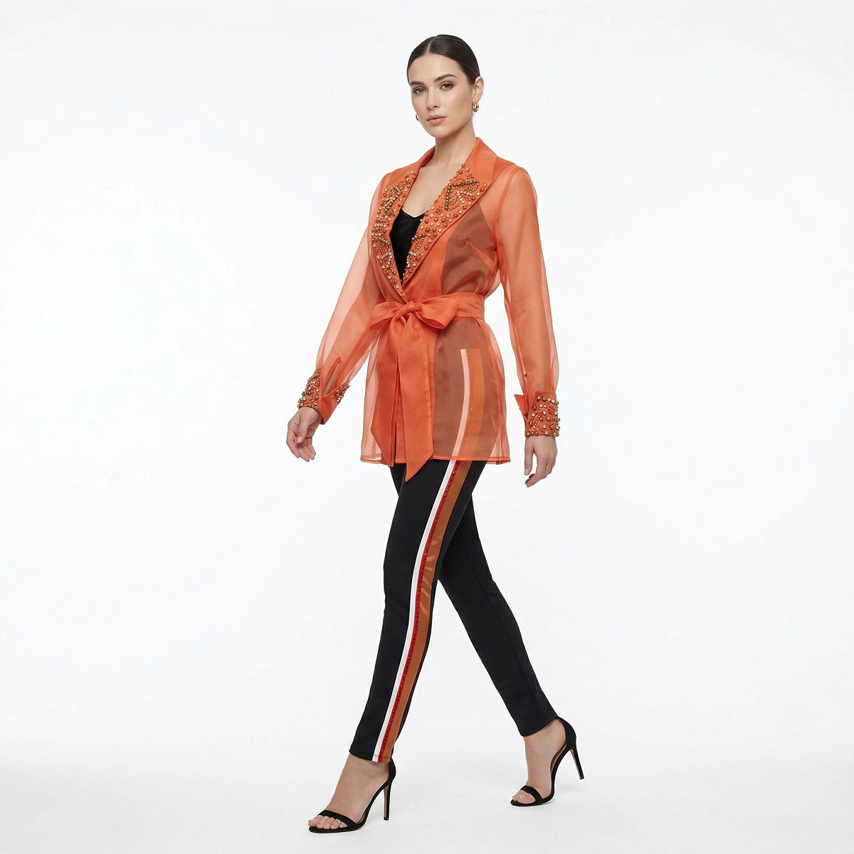 Dark Orange Silk Organza With Swarovski Transparent Jacket