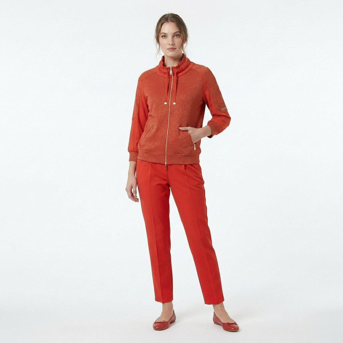 Orange Jacket Top and Silk Pants