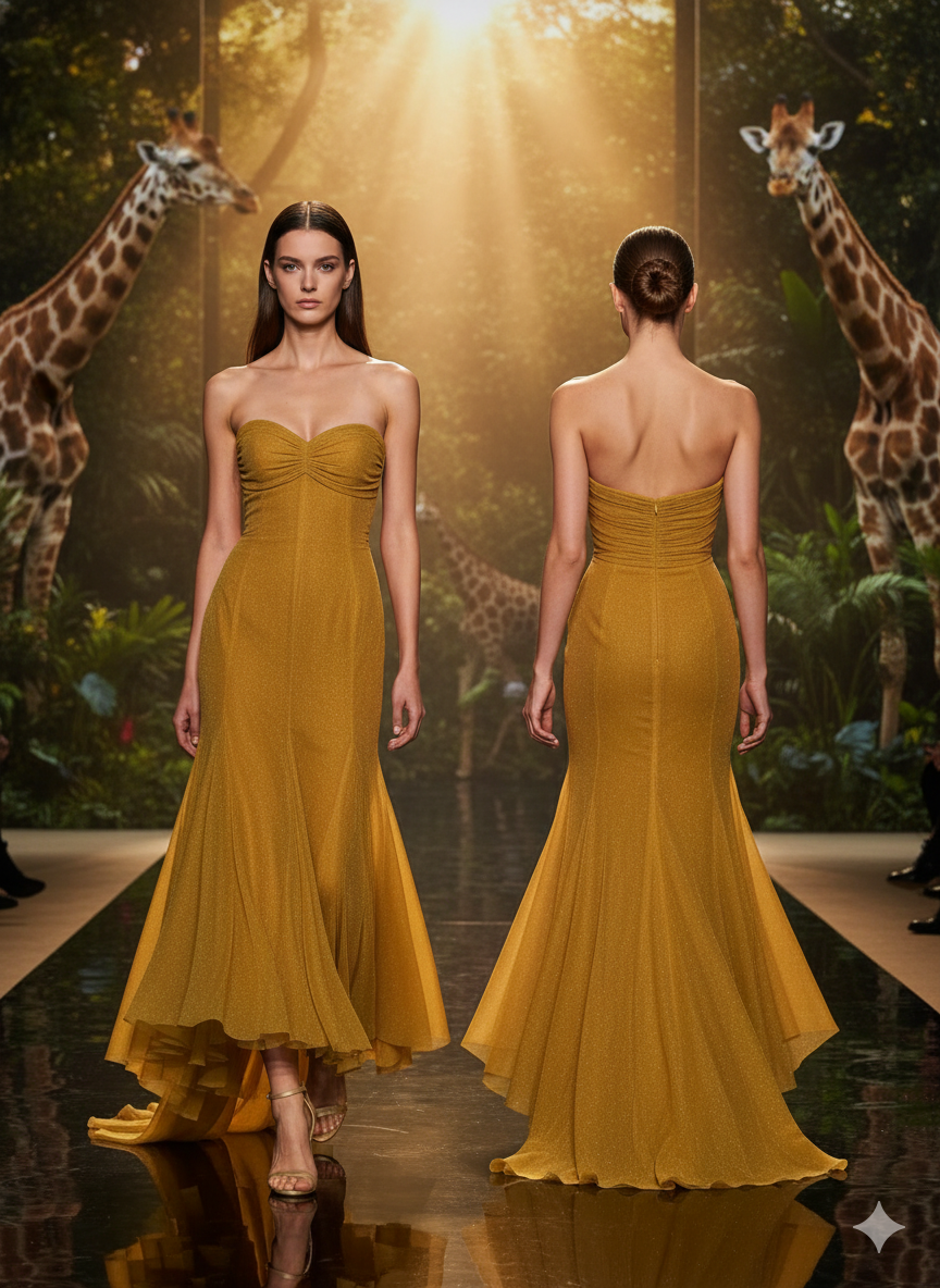 GENESE Long Yellow Sheer Dress