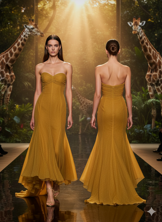 GENESE Long Yellow Sheer Dress