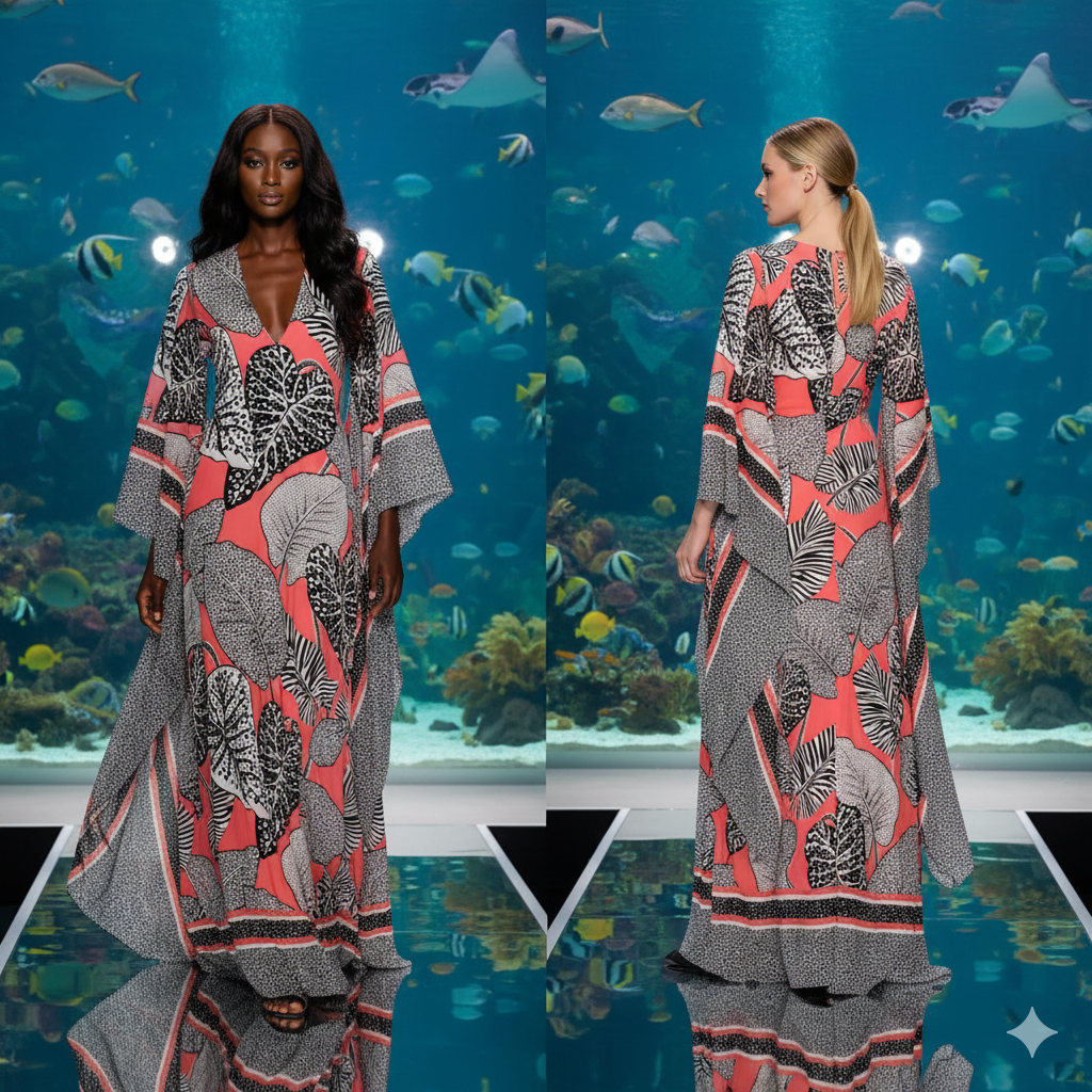 Marcella Acosta Genese Long Dress Wide Sleeves With Black and White Zebra