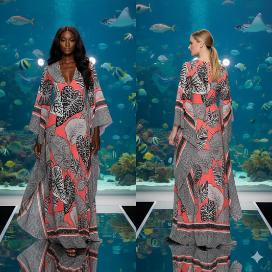 Marcella Acosta Genese Long Dress Wide Sleeves With Black and White Zebra