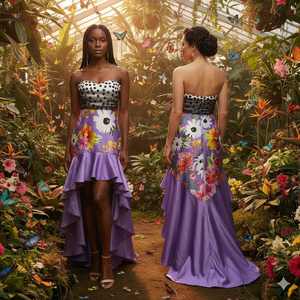 Short and Long Dress in Taffeta. Marcella Acosta Couture Collection