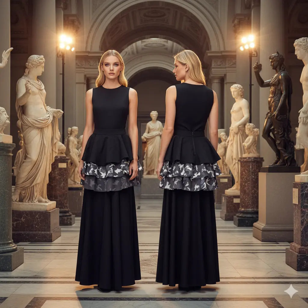 Long Black Skirt with Camouflage Marcella Acosta Couture Collection