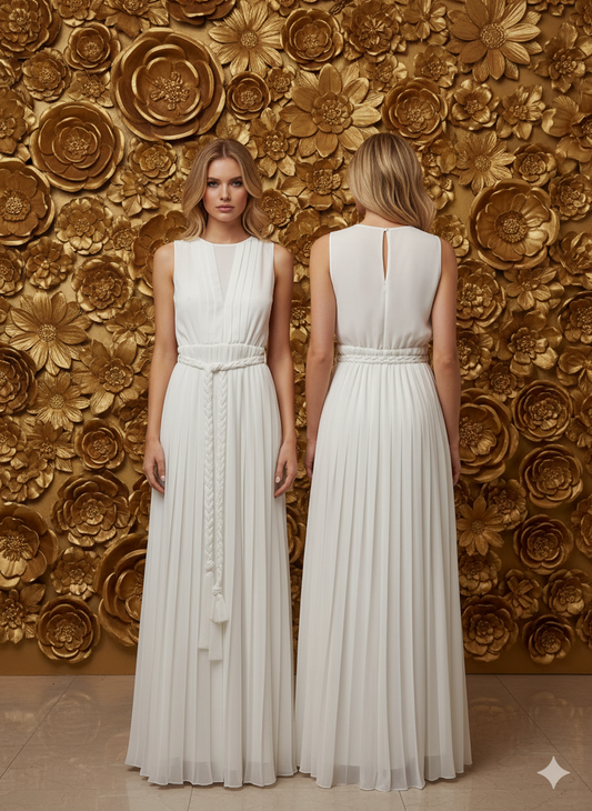 HANNY DEEP White Long Dress Pleated