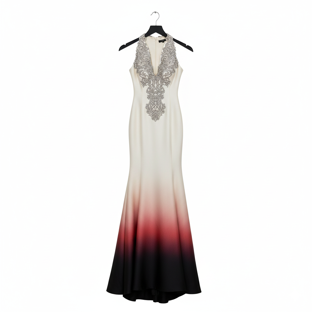 GENESE Long Gown Dress Embroidered with Crystals