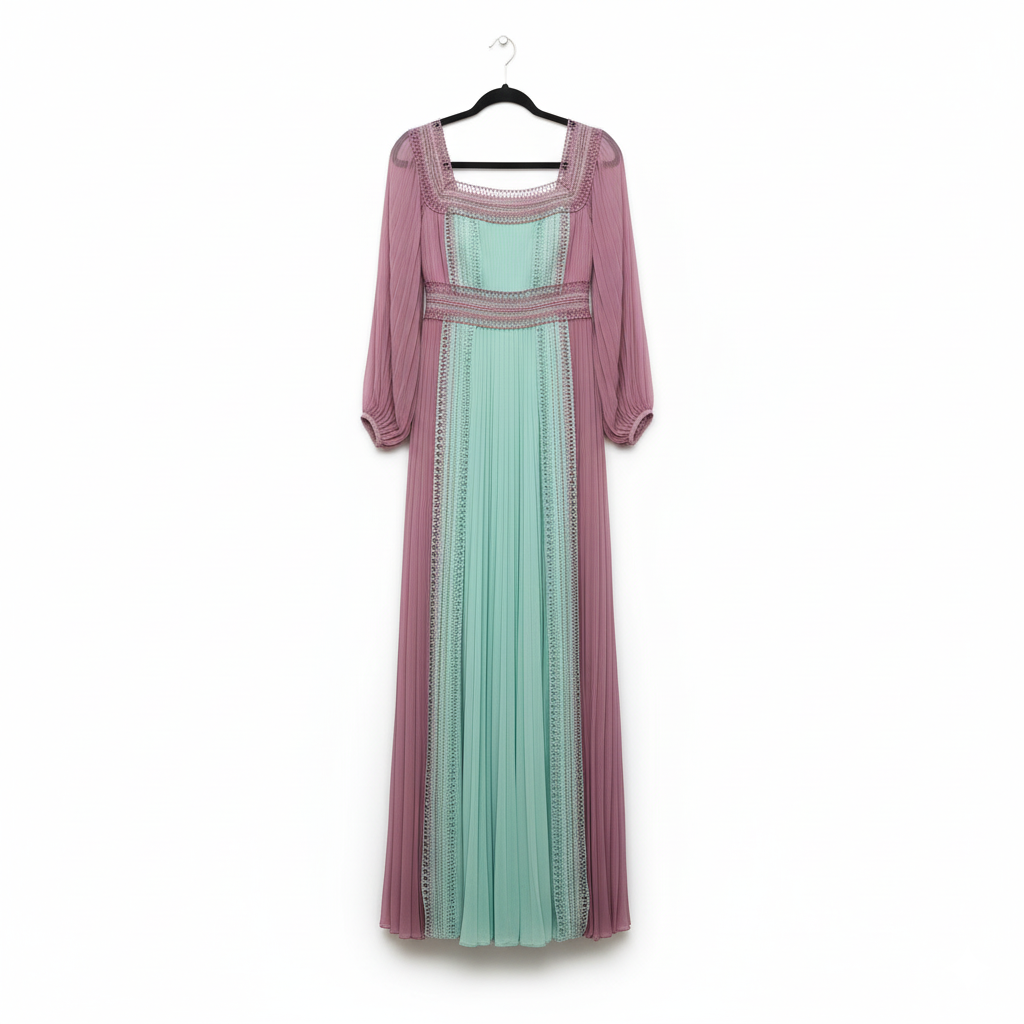 TRUE DECADENCE Light Blue and Pink Pleated Long Dress