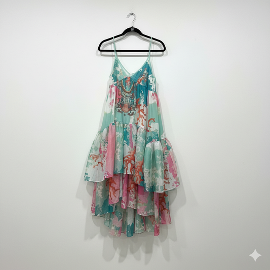 Pastel Colors Taffeta Silk Long Gown.