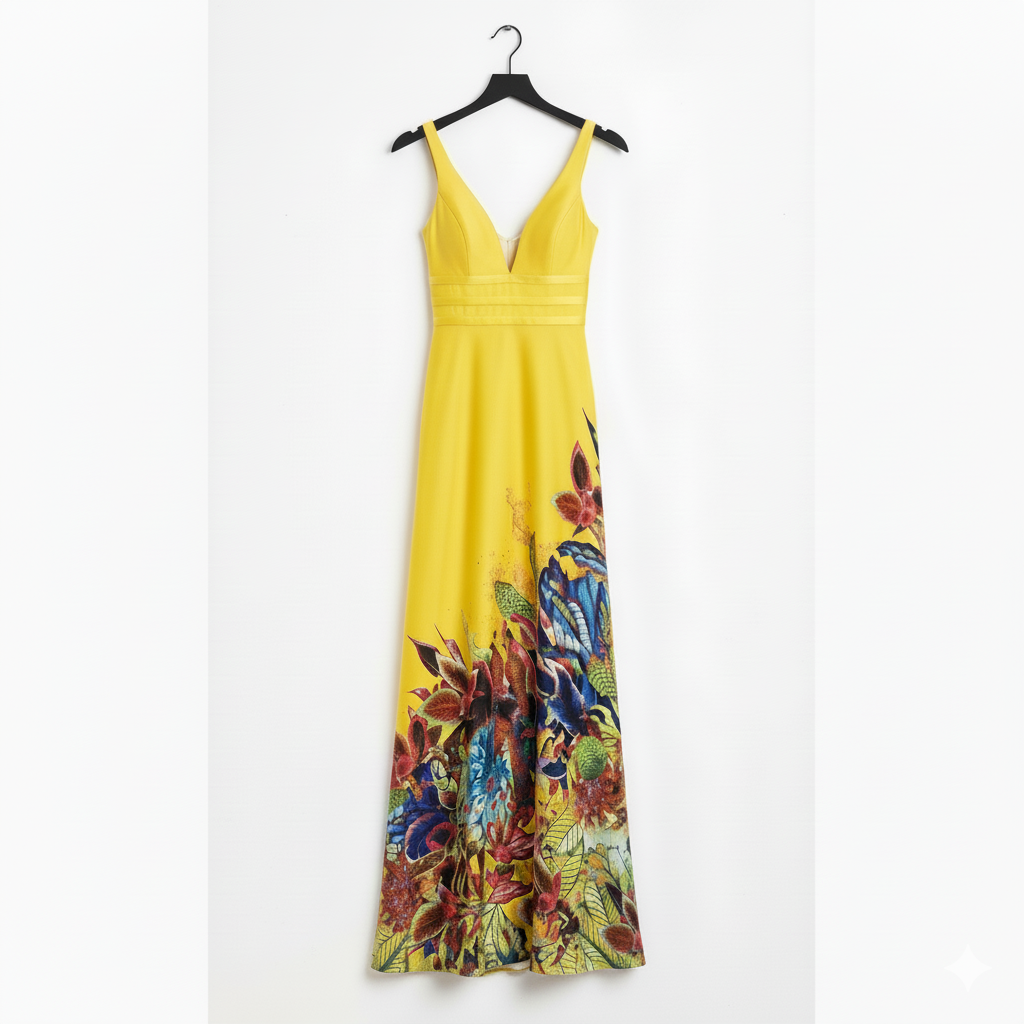 Marcella Acosta GENESE Long Yellow Dress with Silk and Taffeta