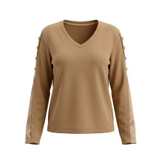 Beige Cashmere Silk Sweater with Buttons
