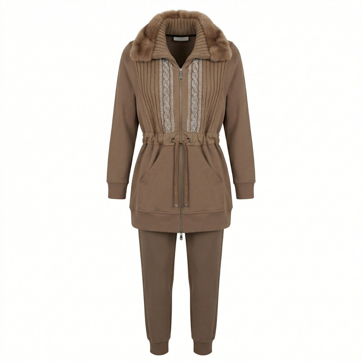 Jacket and Pants Brown With Swarovski and Mink Fur Neck