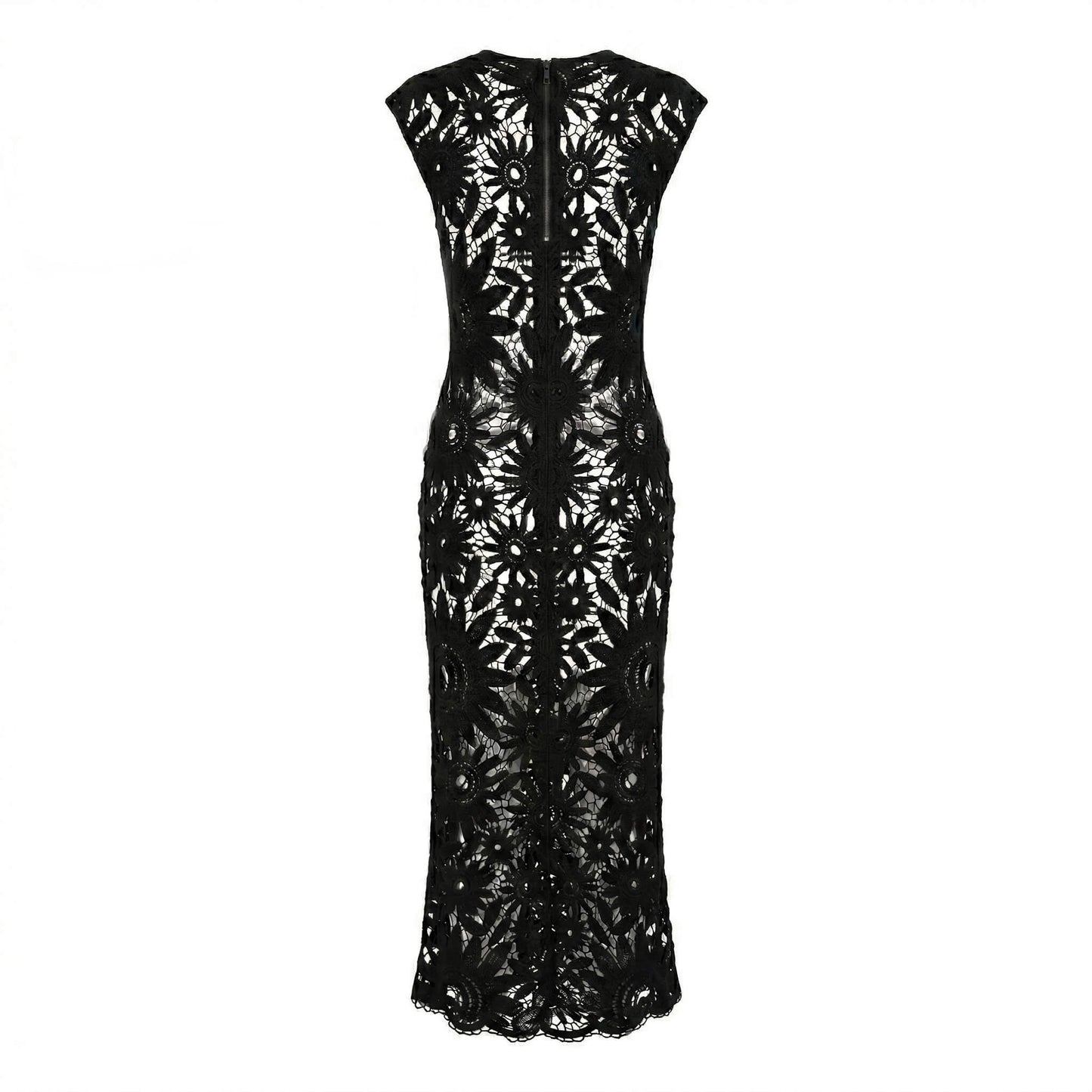 Black Midi Crochet Lace Dress