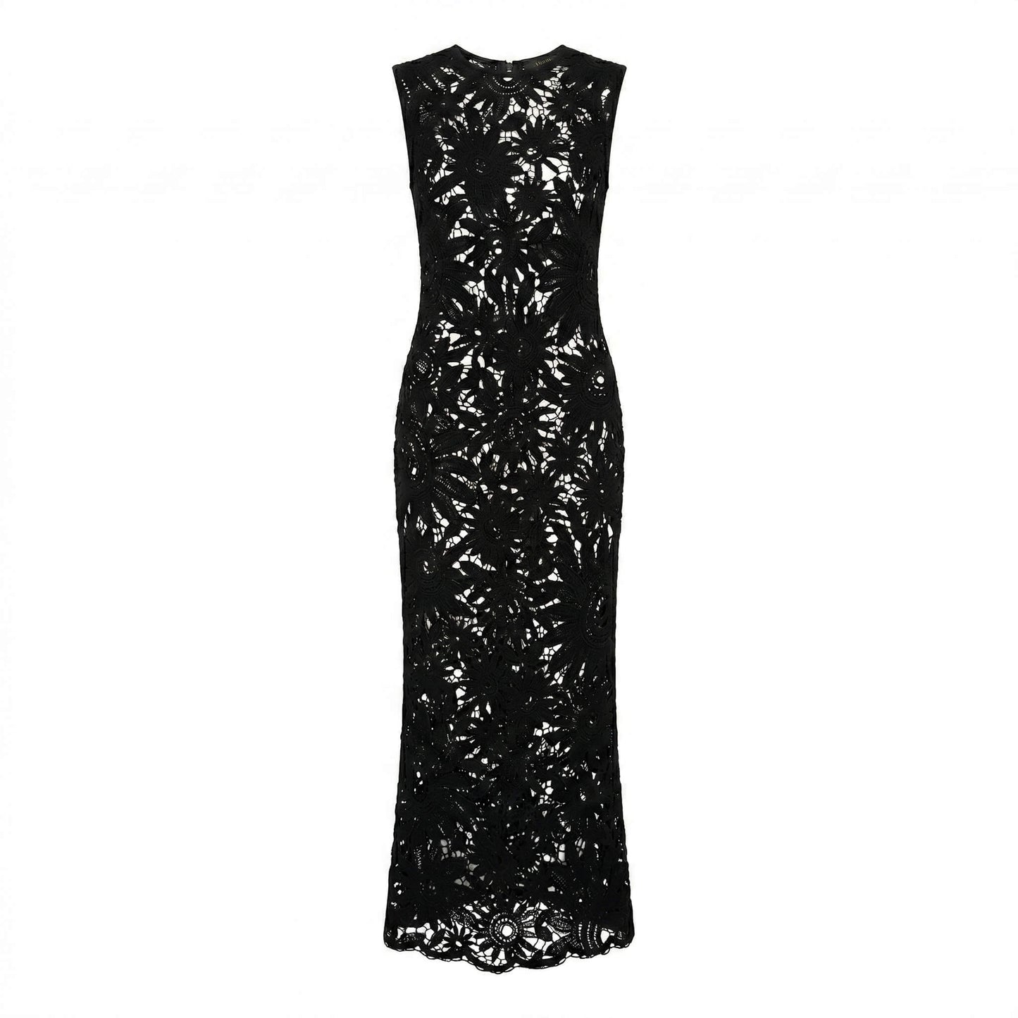 Black Midi Crochet Lace Dress