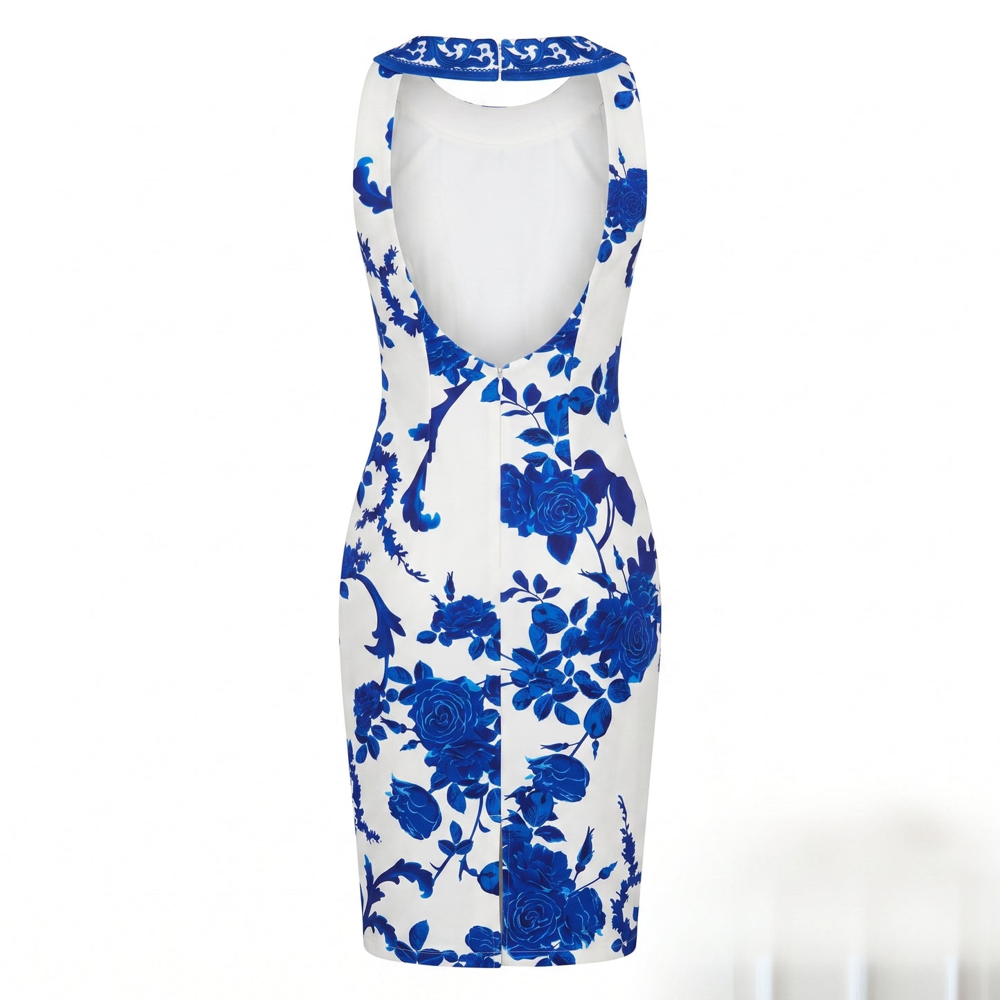 Blue and White Stretch Polyester Dress