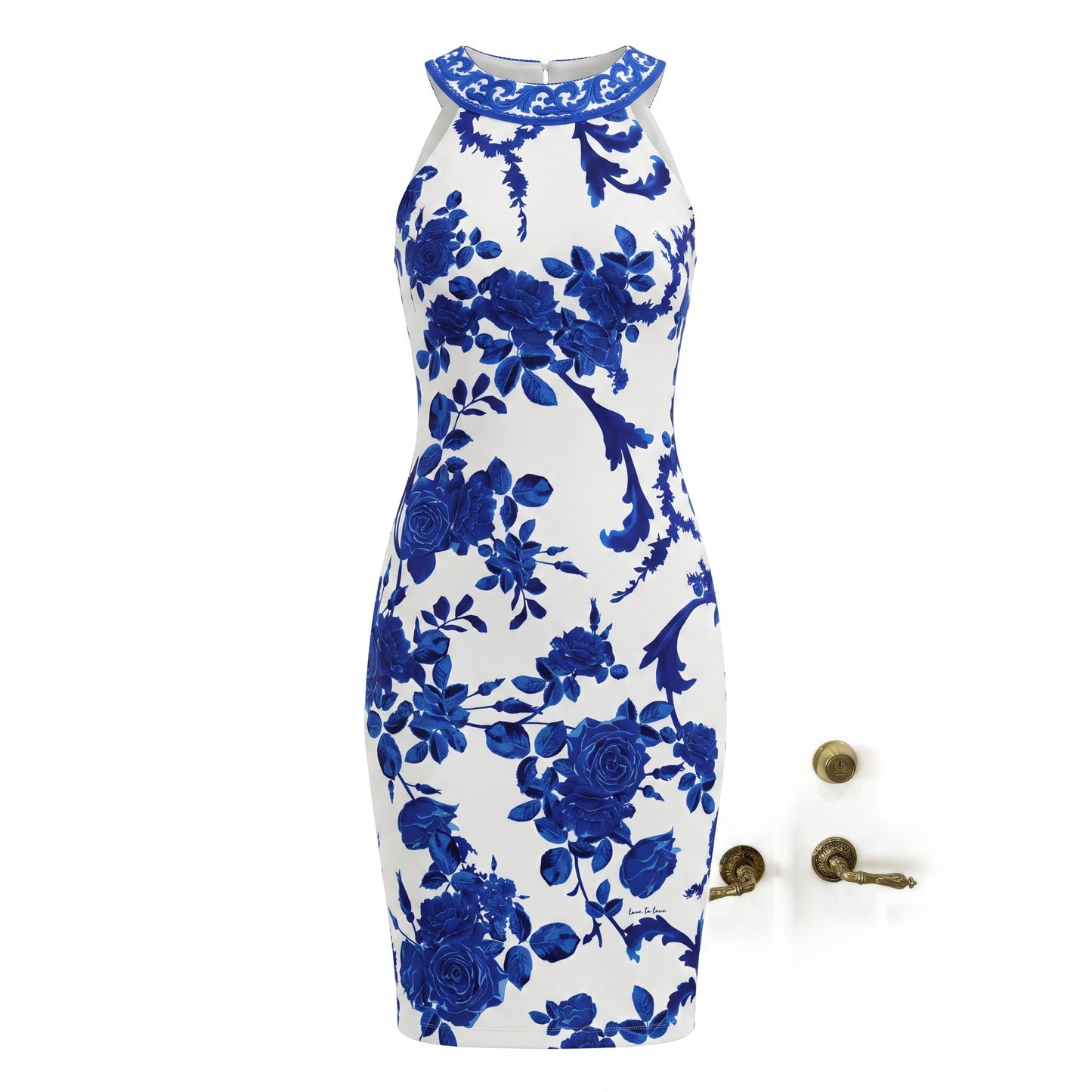 Blue and White Stretch Polyester Dress