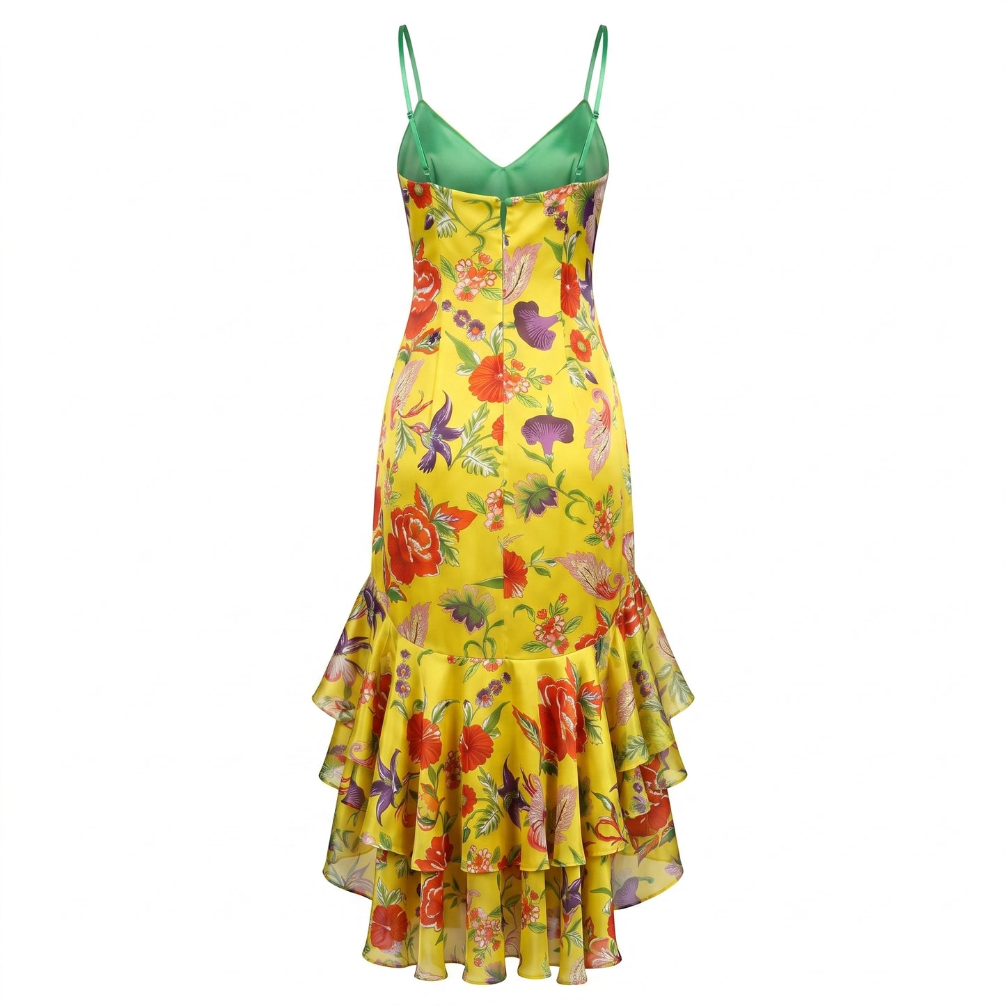 Yellow Flower Silk Long Dress