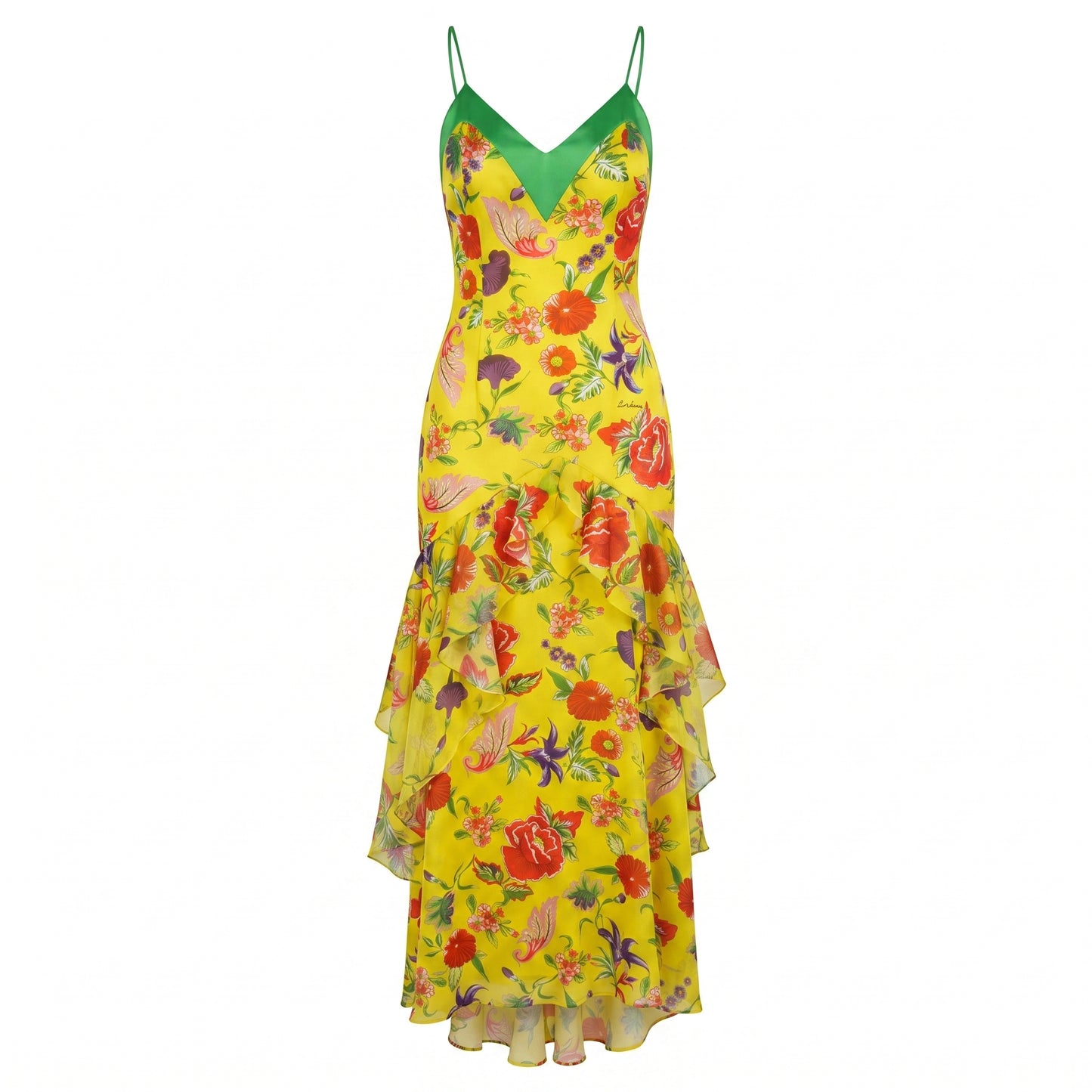 Yellow Flower Silk Long Dress