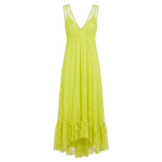 Lemon Colored Long Lace Dress