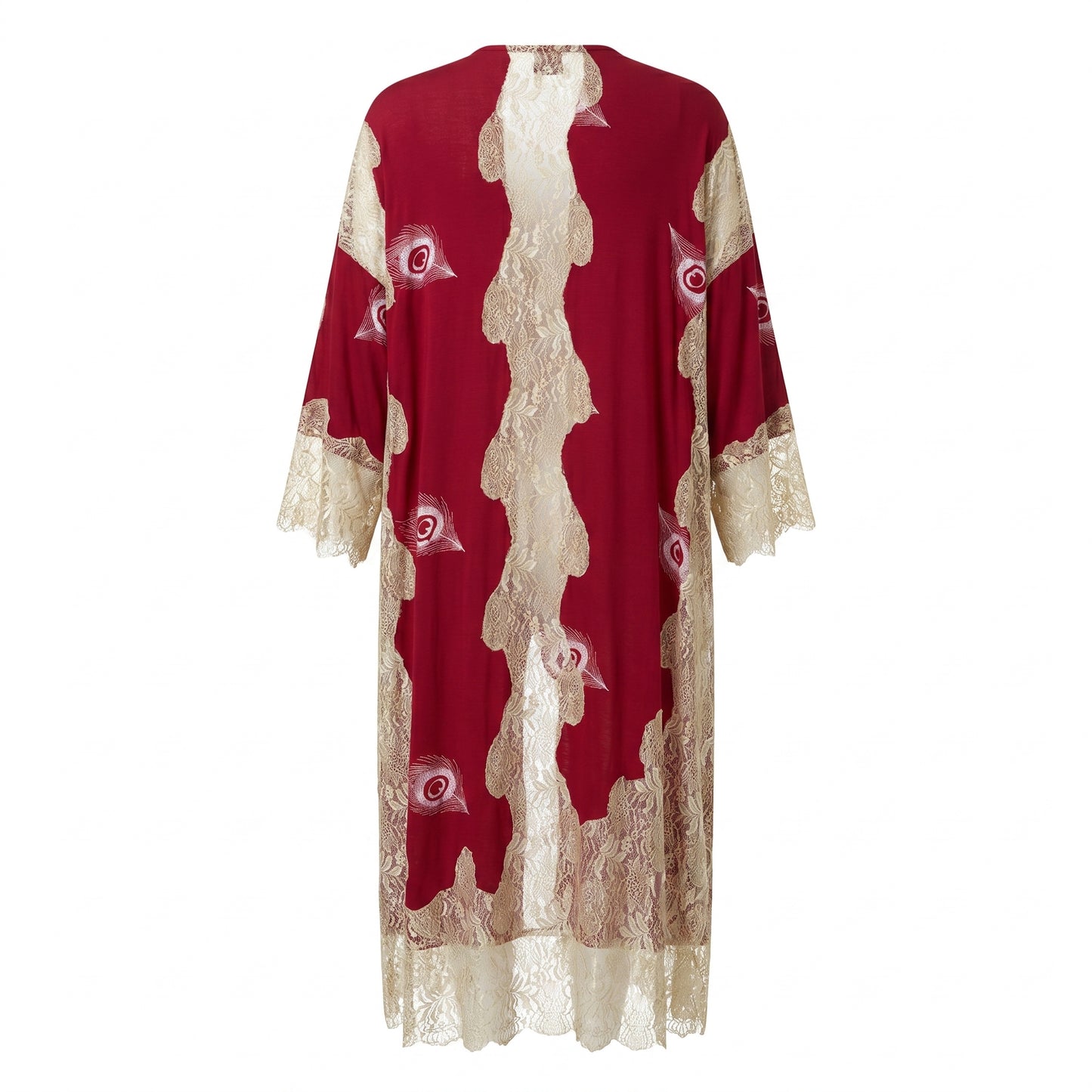 Dark Red Shatush Lace Long Kimono
