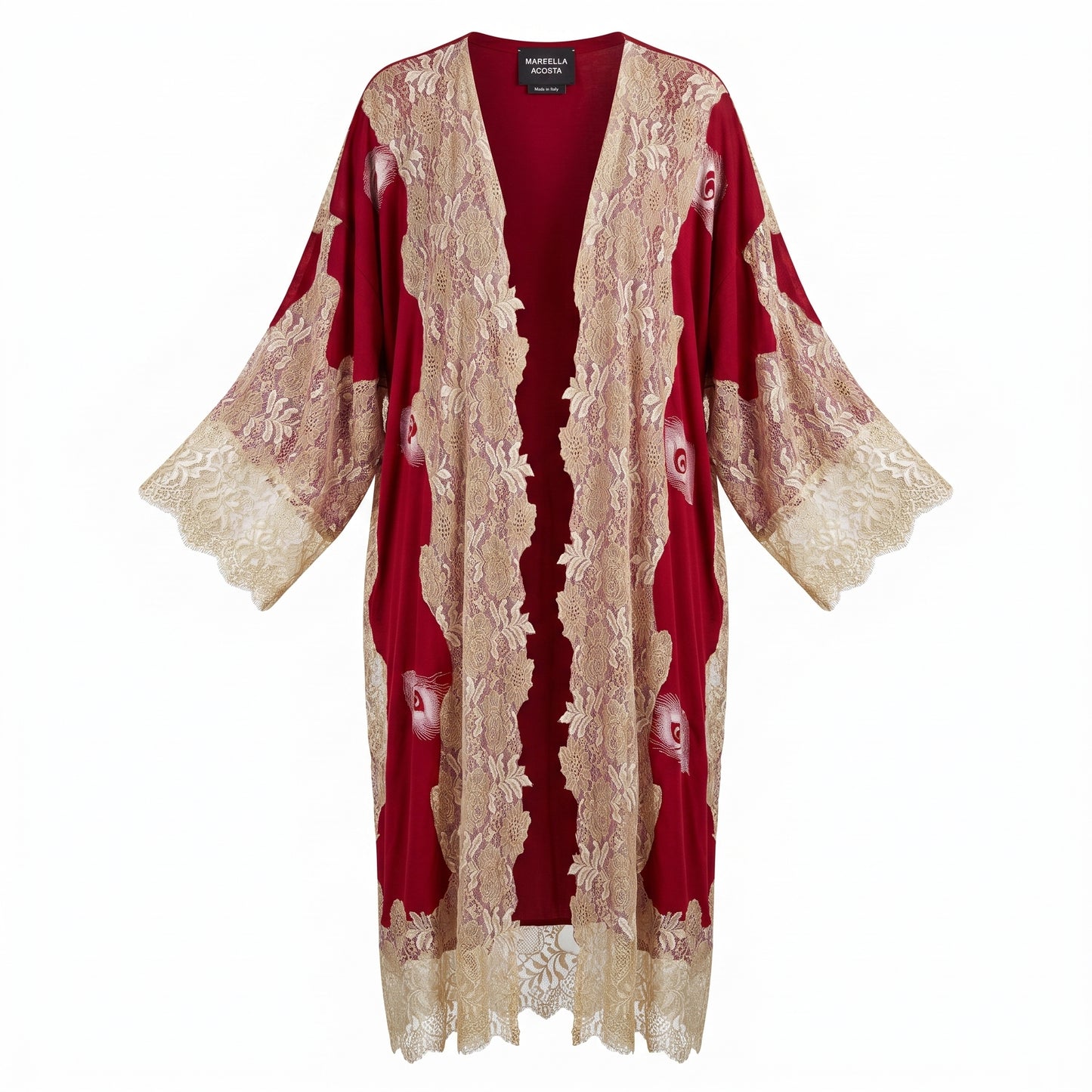 Dark Red Shatush Lace Long Kimono