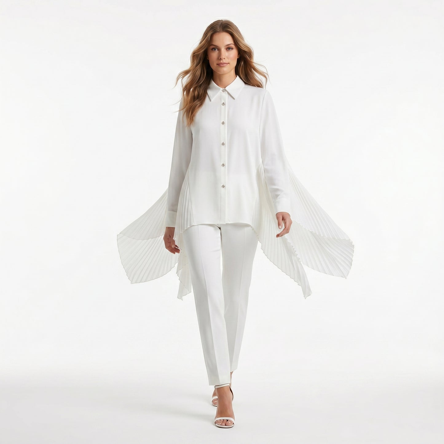 White Long Top Pleated Chiffon