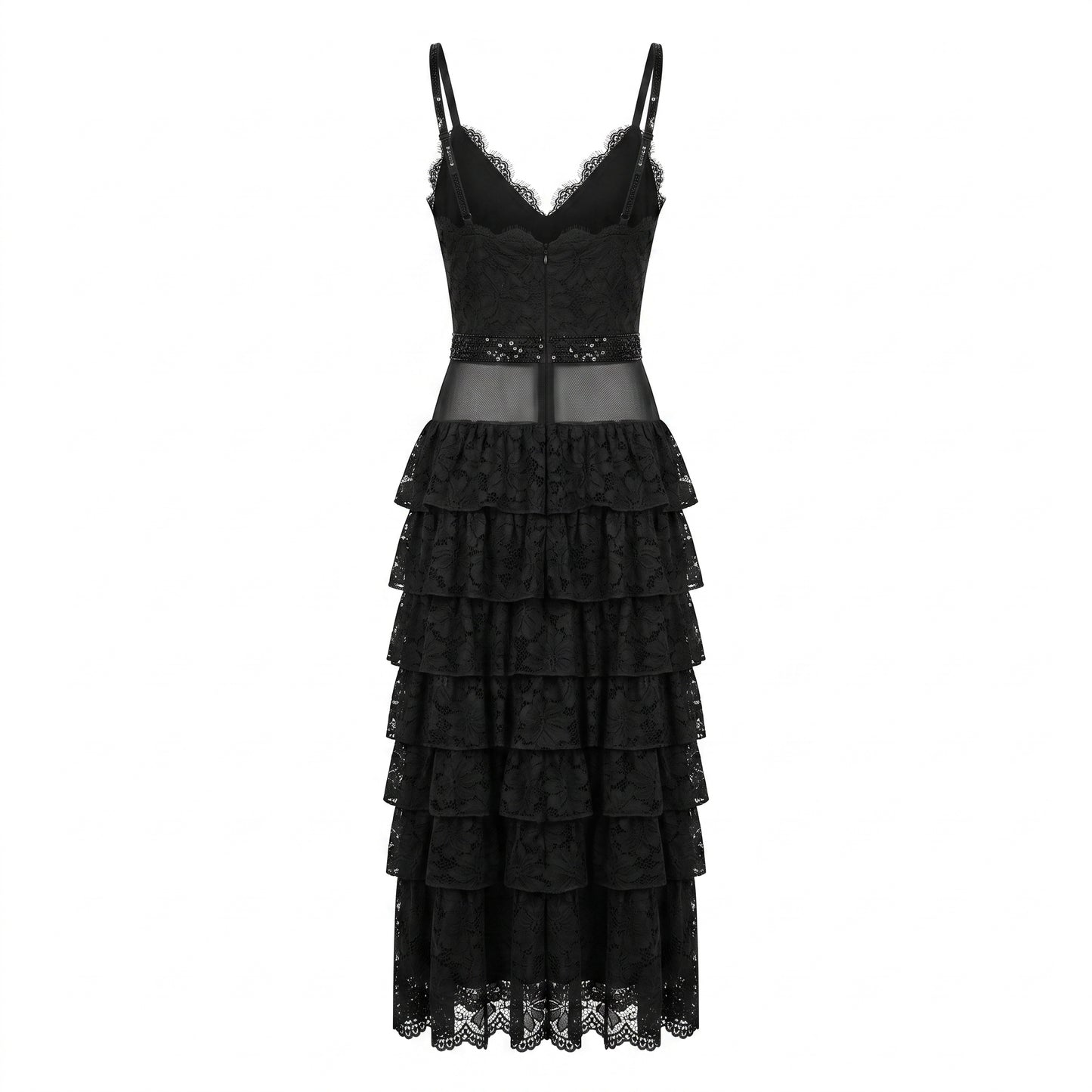 Black Long Lace Silk Dress