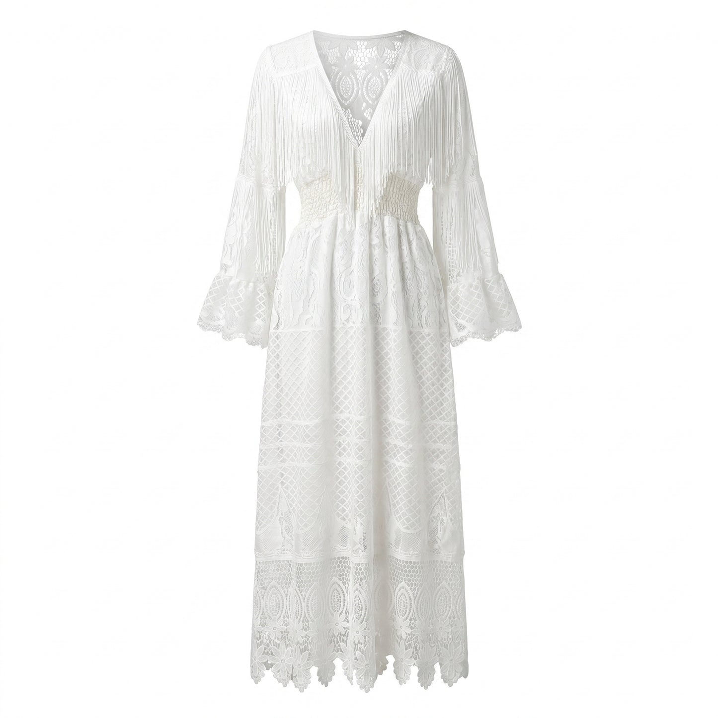 White Lace Long Cotton Dress
