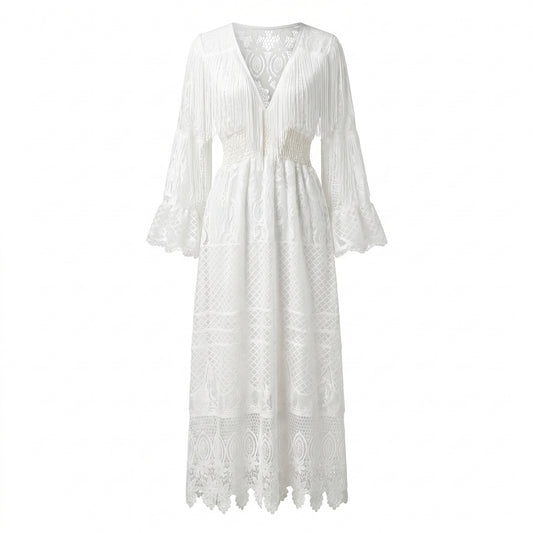 White Lace Long Cotton Dress