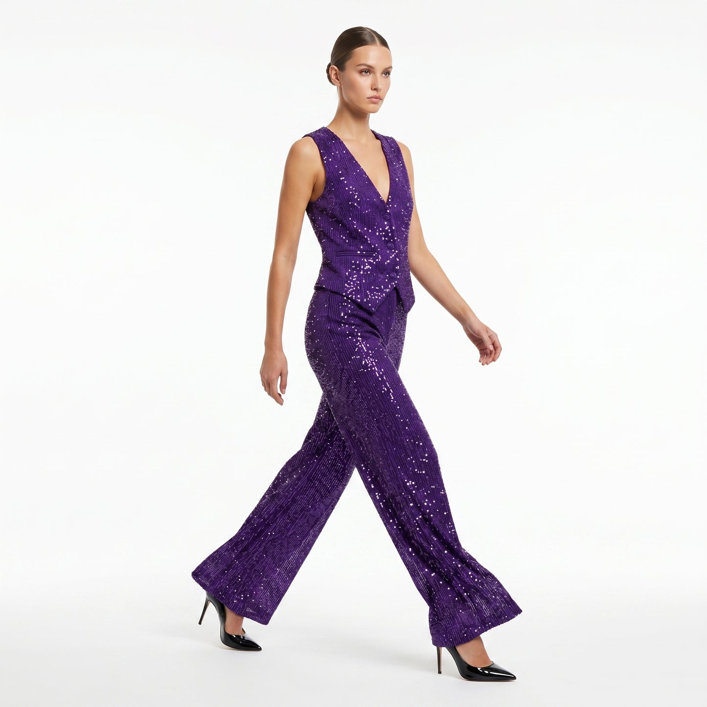 Hand-made Sequins Purple Pants + Vest