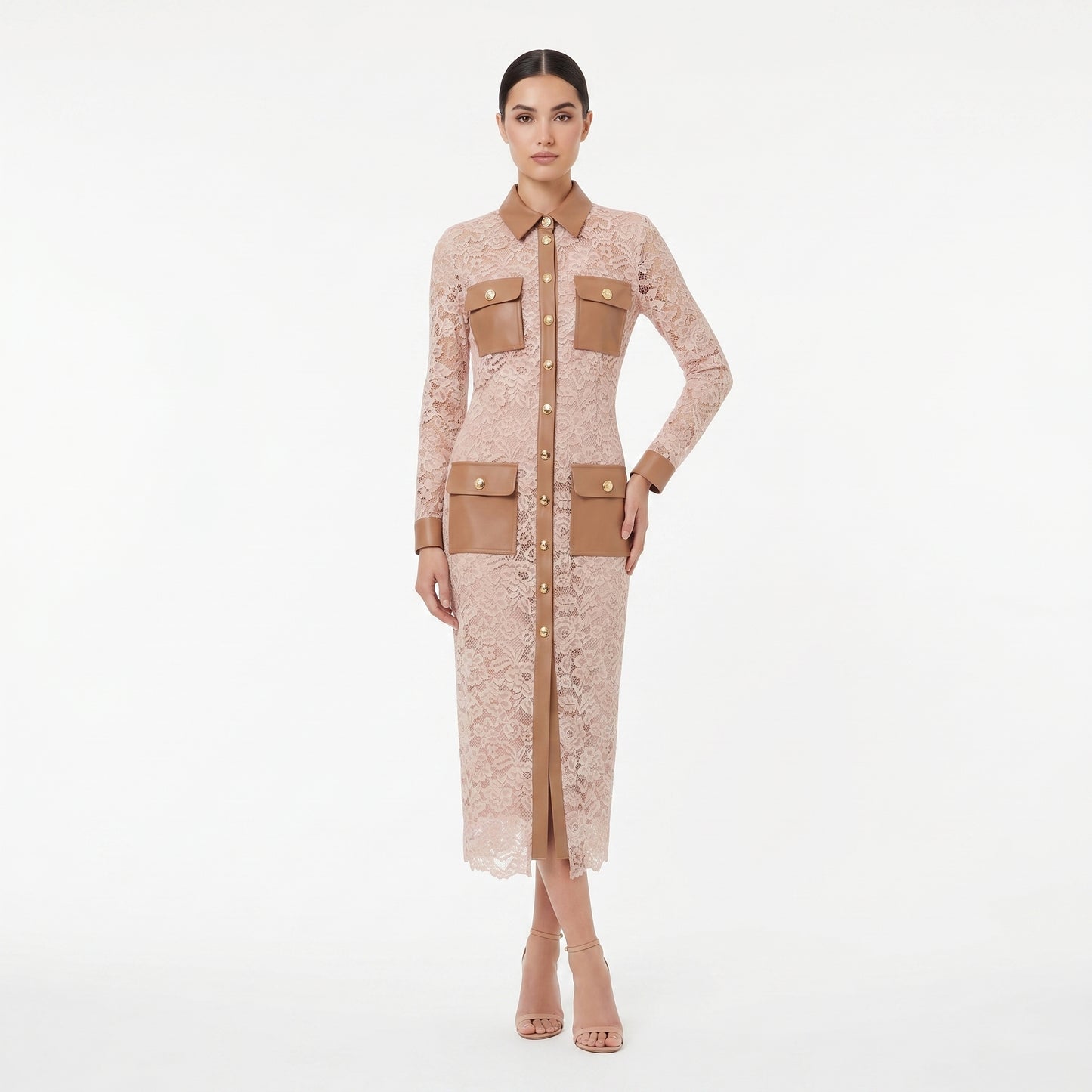 Lace Beige and Faux Leather