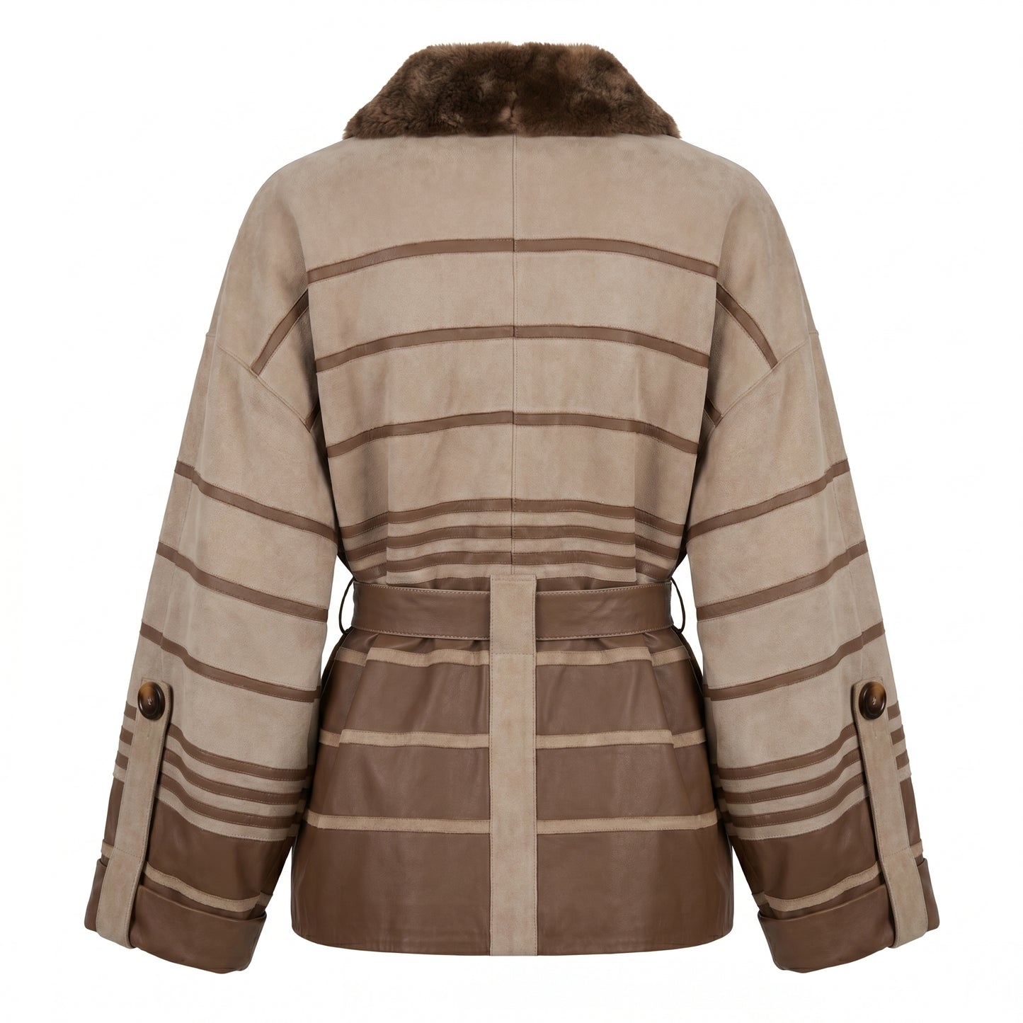 Beige Suede and Leather Fur Jacket
