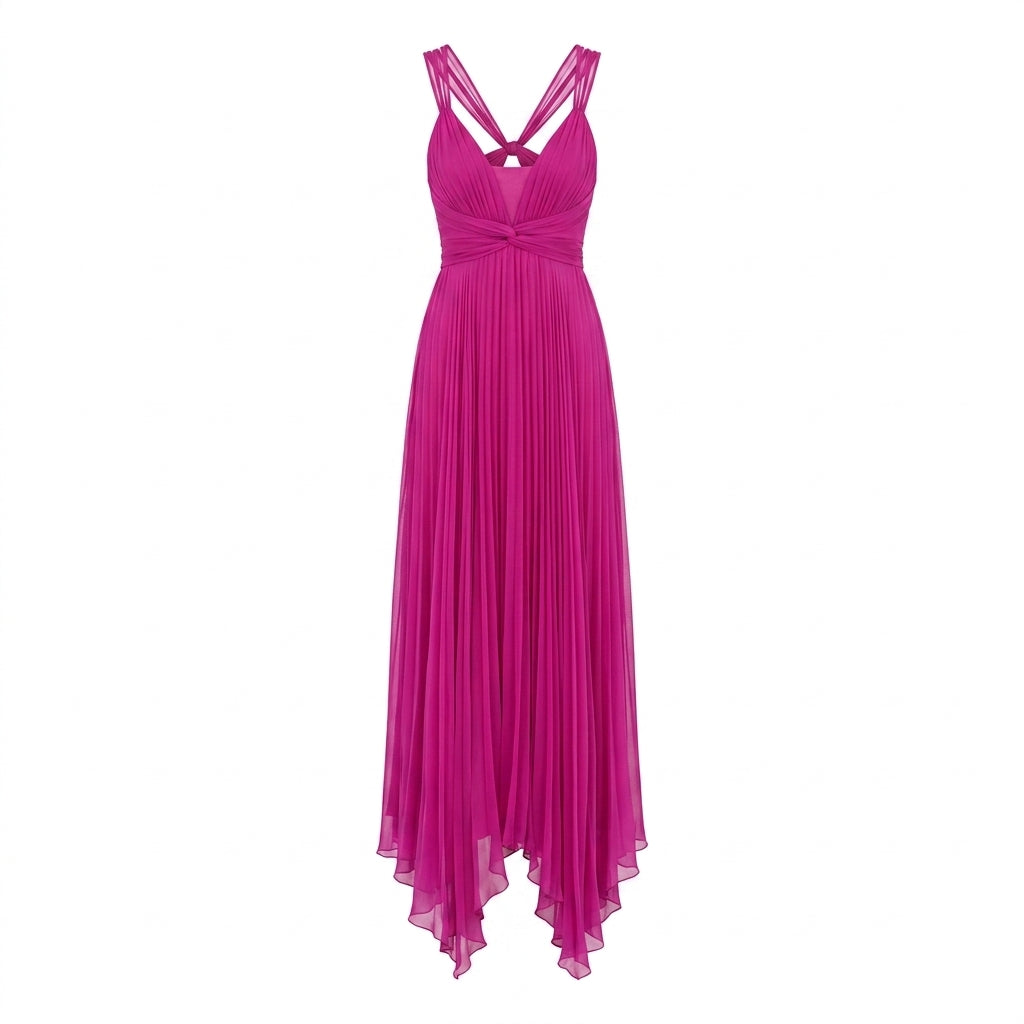 Fuchsia Silk Chiffon Long Gown
