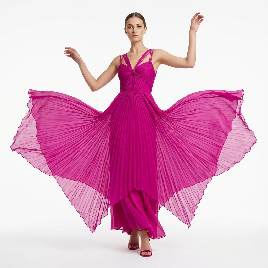 Fuchsia Silk Chiffon Long Gown