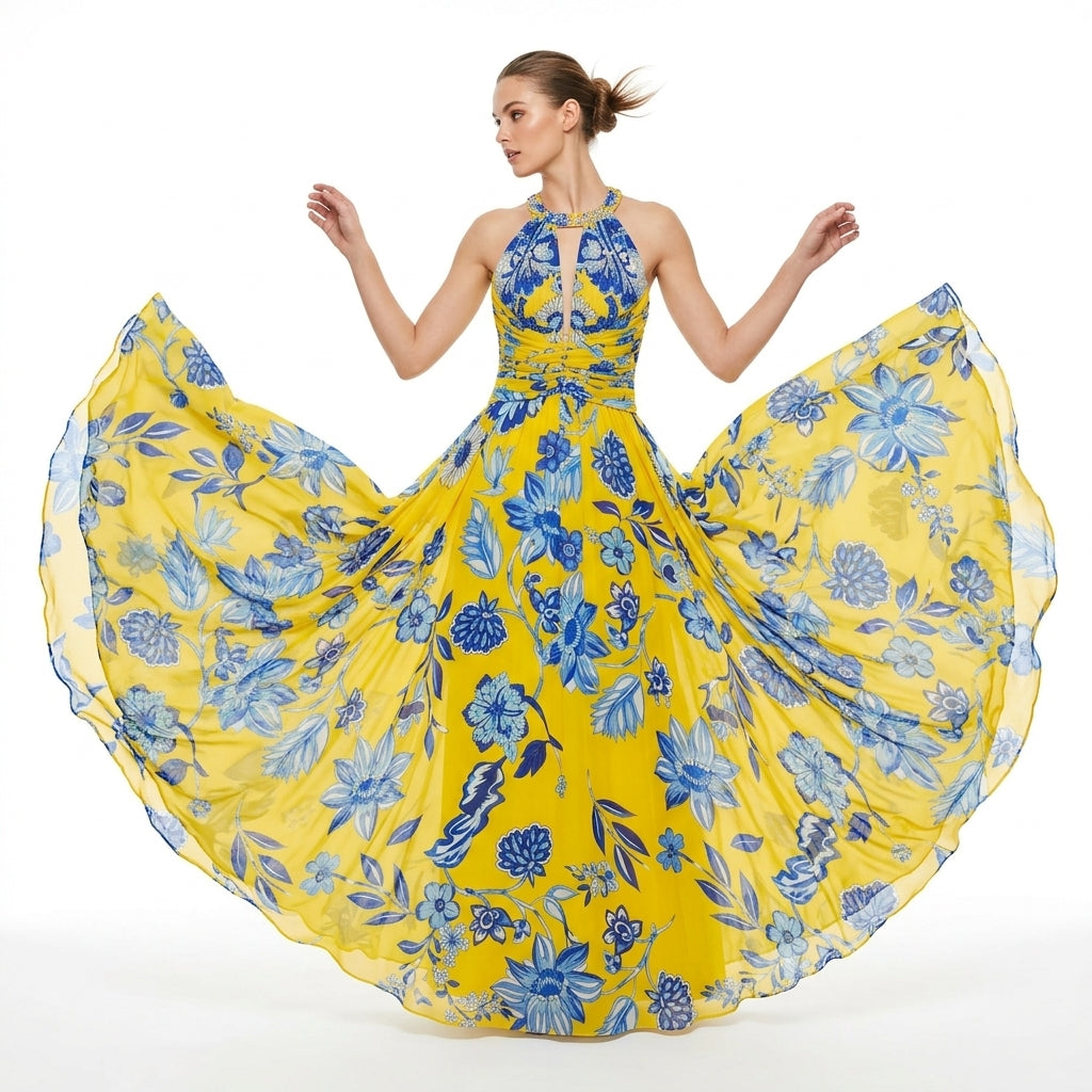 Yellow and Blue Long Dress