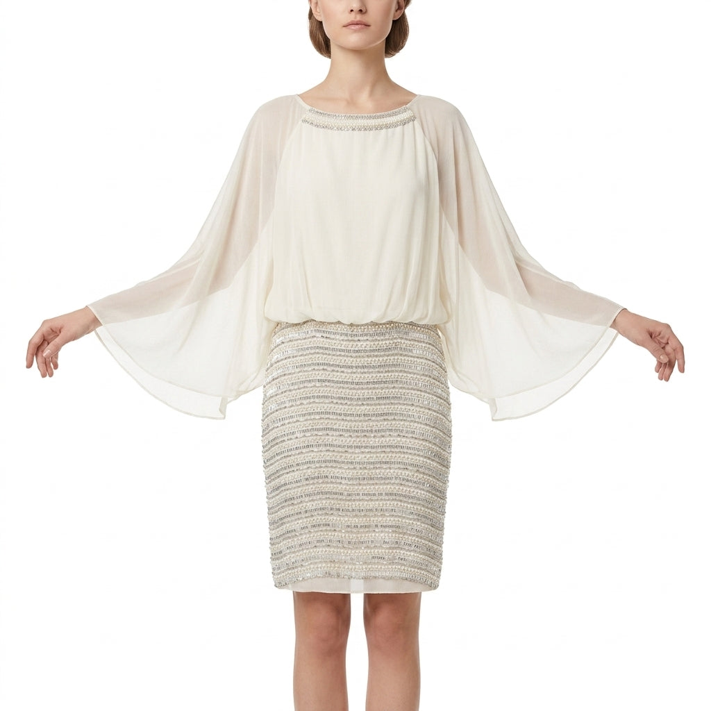 Silk Chiffon Embroidered Dress with Sequins, Handmade