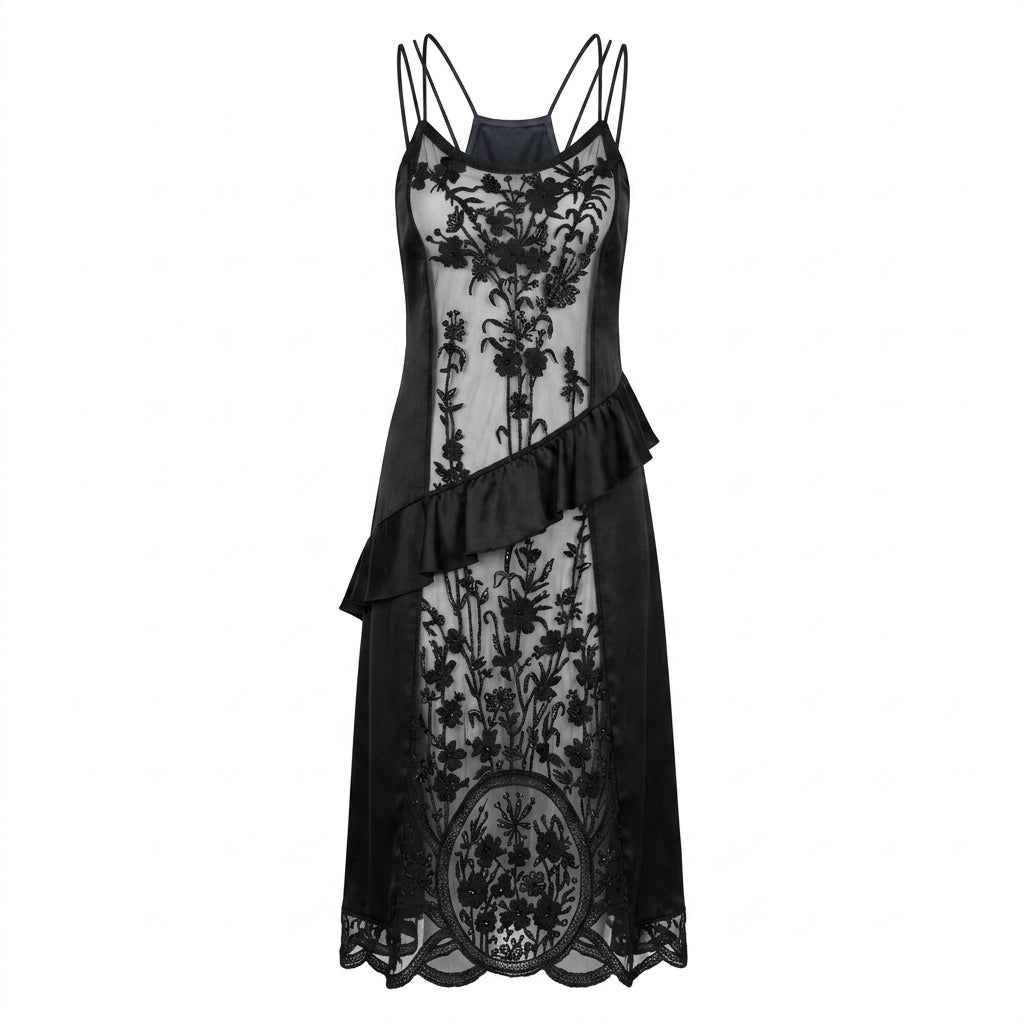 Silk Black Transparent Embroidered Dress