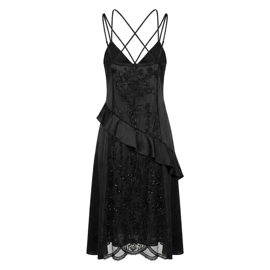 Silk Black Transparent Embroidered Dress