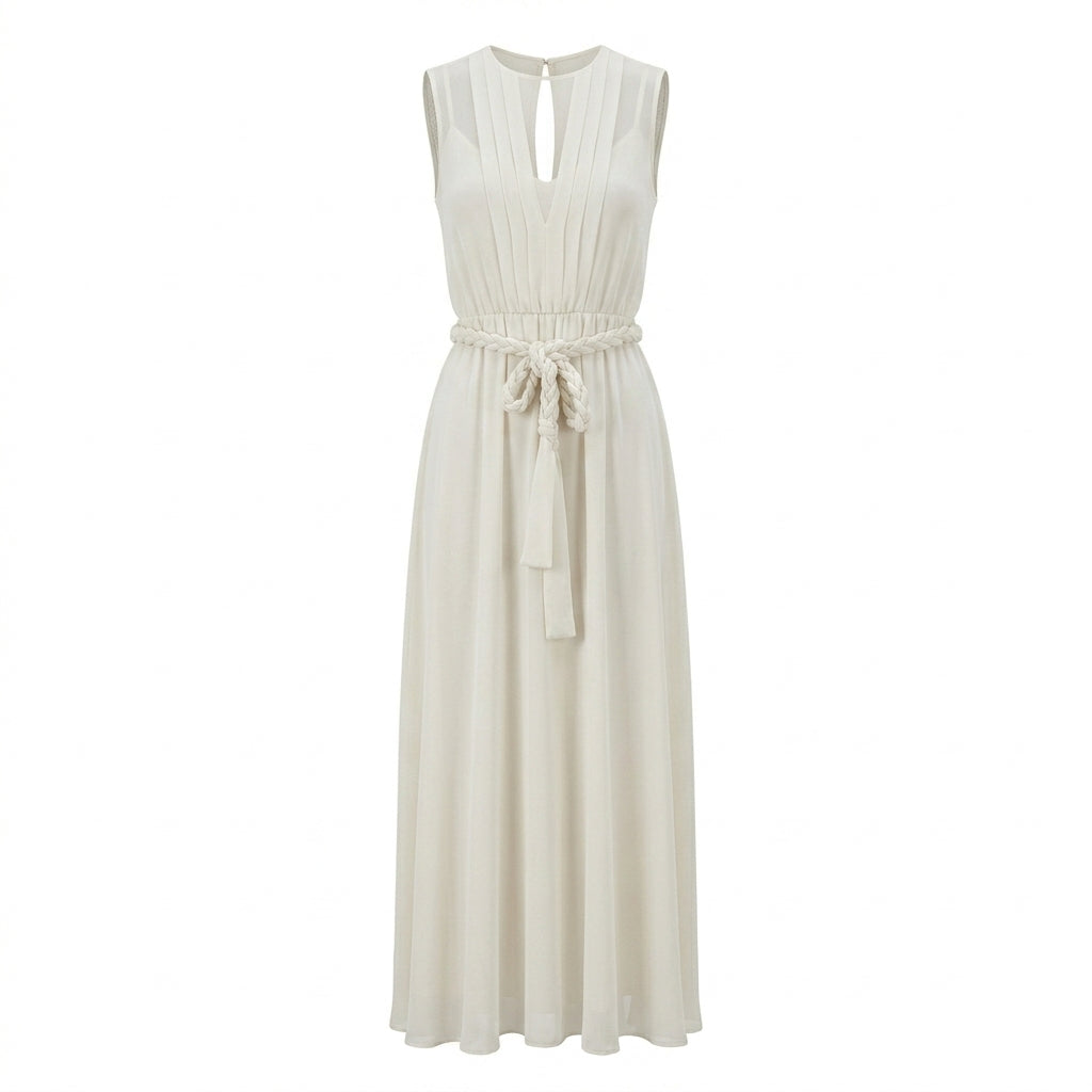 White Long Dress Pleated