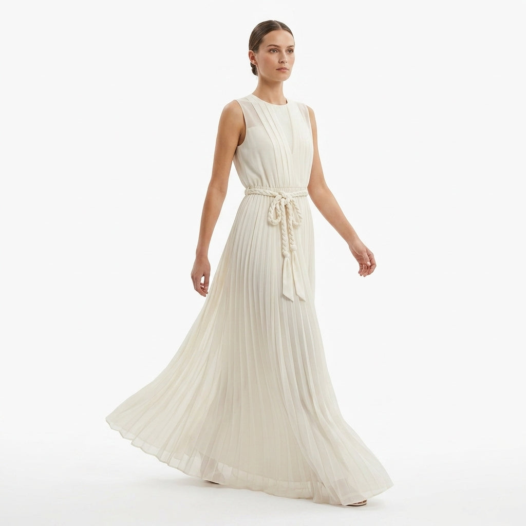 White Long Dress Pleated