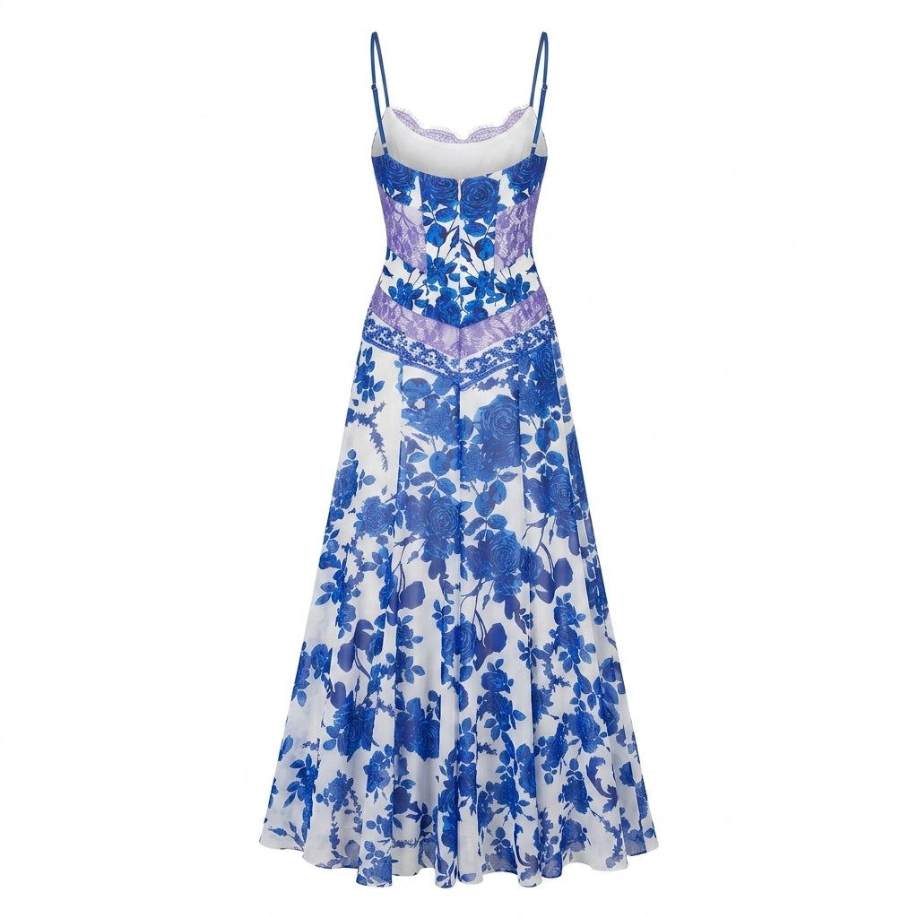 Blue and White Chiffon Long Gown