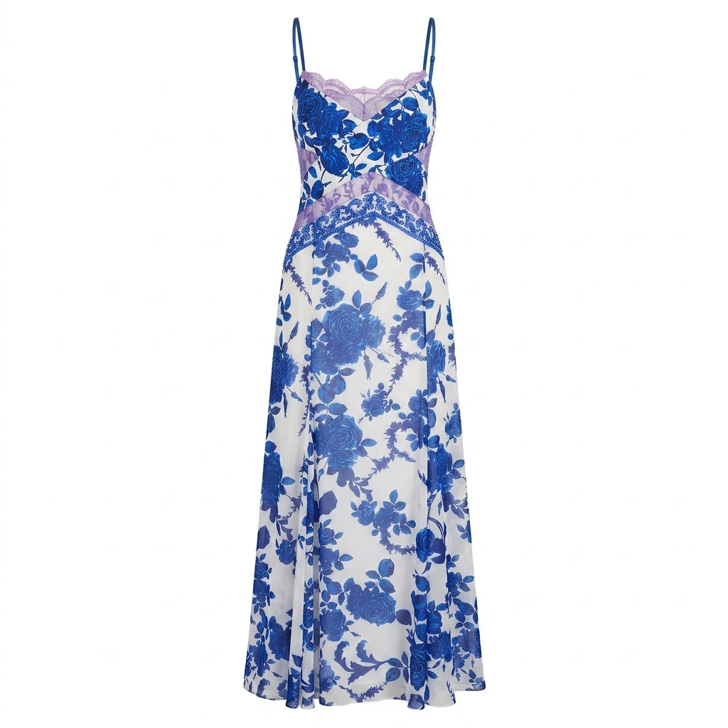 Blue and White Chiffon Long Gown