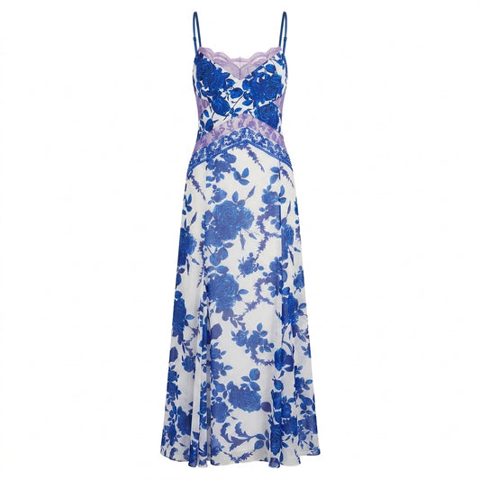 Blue and White Chiffon Long Gown