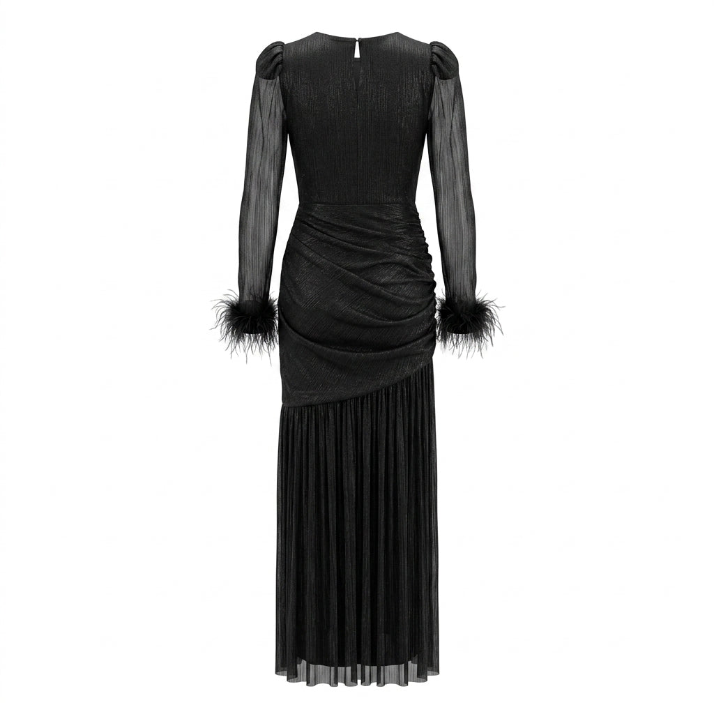 Black Long Gown with Feathers.