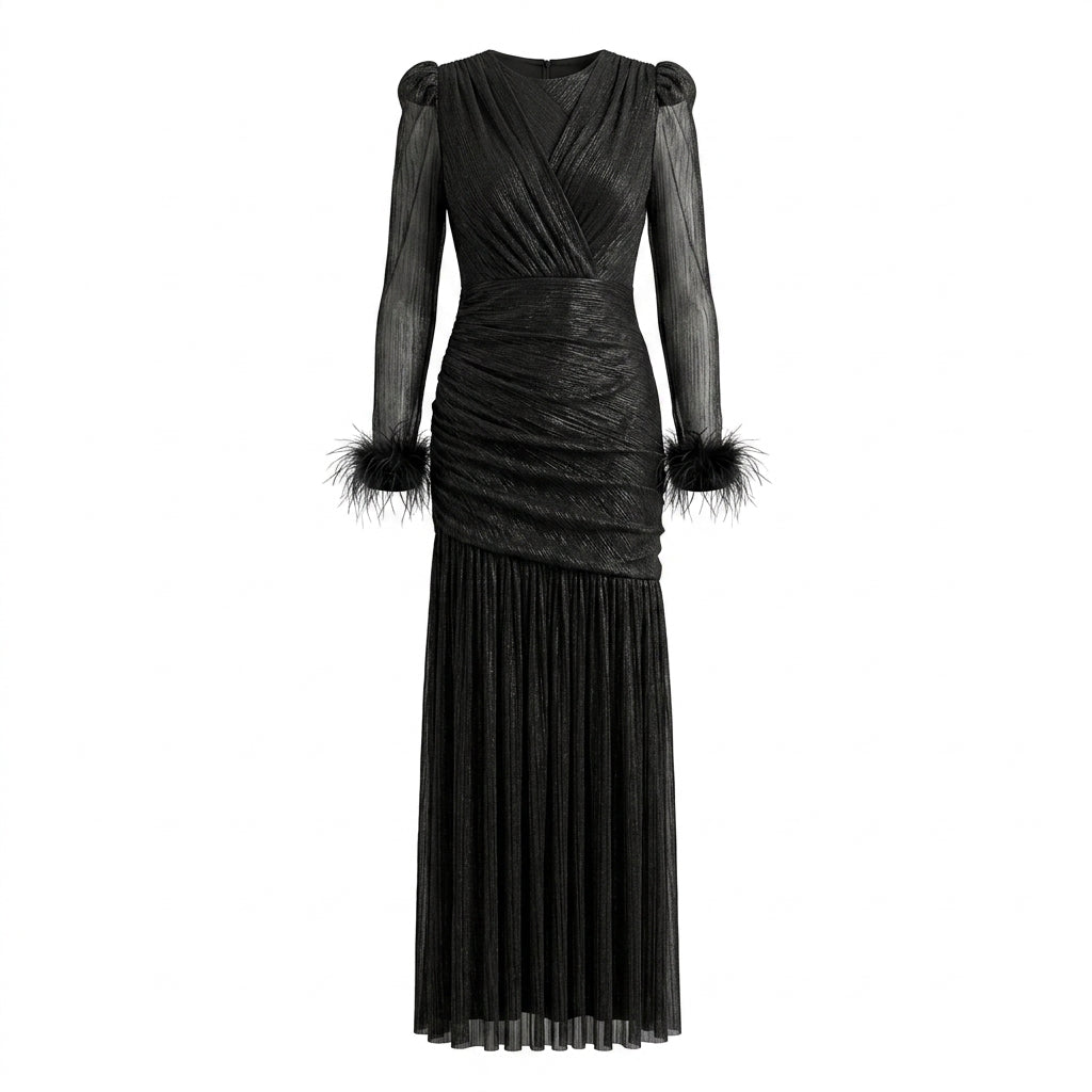 Black Long Gown with Feathers.