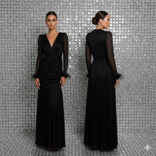 Black Long Gown with Feathers.