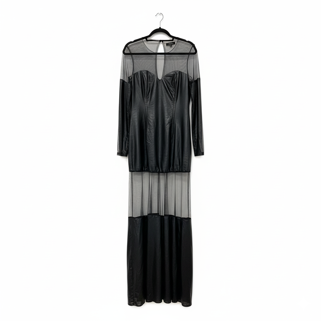 Felippa Black Mesh Leather Long Dress