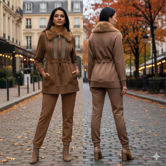 VDP Jacket and Pants Brown With Swarovski and Mink Fur Neck